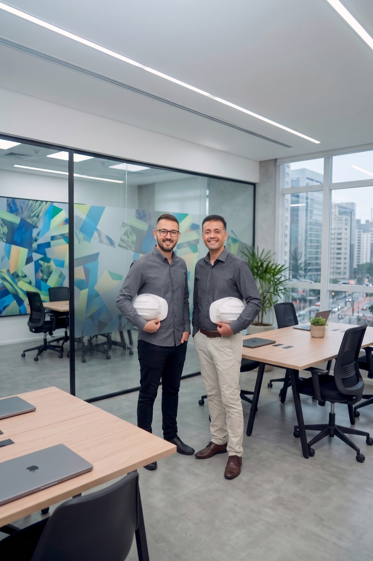 Denner Alex e Adjian Pagani no escritório da Engenharia Pro